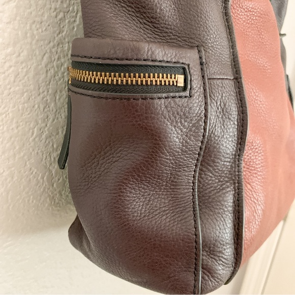 Fossil Brown and Black Soft Leather Satchel Handbag Purse Top Handle 3 Colorway - Picture 8 of 14